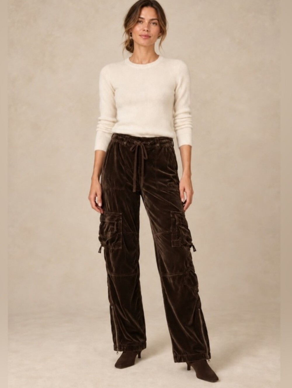 Sundance Nightfall Velvet Cargo Pants Espresso Size 4